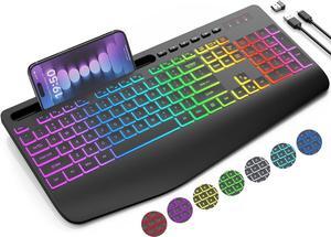 Wireless Keyboard with 9 Backlit Effects, Wrist Rest, Phone Holder, 2.4G Lag-Free Ergonomic Keyboards, Rechargeable Silent Cordless, for Computer, Laptop, PC, Mac, Windows, Office, School Wireless Keyboard with 9 Backlit Effects, Wrist Rest, Phone Holder, 2.4G Lag-Free Ergonomic Keyboards, Rechargeable Silent Cordless, for Computer, Laptop, PC, Mac, Windows, Office, School