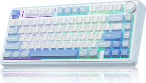 AULA F75 75% Wireless Mechanical Keyboard,Gasket Hot Swappable Custom Keyboard,Pre-lubed Greywood Switch RGB Backlit Gaming Keyboard,2.4GHz/Type-C/BT5.0 Keyboard (Salt White Blue)