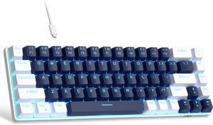 Portable 60% Mechanical Gaming Keyboard, MK-Box LED Backlit Compact 68 Keys Mini Wired Office Keyboard with Blue Switch for Windows Laptop PC Mac - Blue/White
