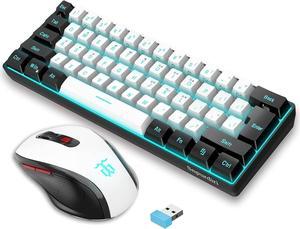 2.4G Wireless Gaming Keyboard and Mouse Combo, Include Mini 60% Merchanical Feel RGB Backlit Keyboard, Ergonomic Vertical Feel Small Wireless Mouse(Black and White)