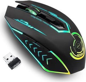 Wireless Gaming Mouse Up to 10000 DPI, Rechargeable USB Wireless Mouse with 6 Buttons 7 Dynamic LED Color Ergonomic Pro