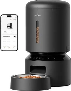 Automatic Cat Feeder, 5G WiFi Automatic Dog Feeder with Freshness Preservation, 5L Timed Cat Feeder with Low Food Sensor, Up to 10 Meals Per Day, Granary Pet Feeder for Cats, Black