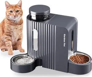 Automatic Gravity Cat Food Feeder and Water Dispenser Stainless Steel Two-in-One Set Large Capacity Dispenser for Pets Dogs, Puppies, Kittens, Rabbits