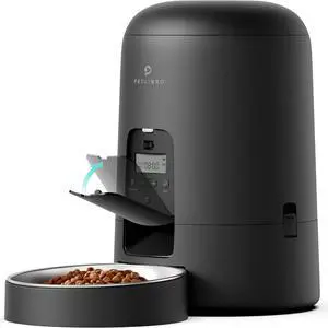 Automatic Cat Feeder, Cat Food Dispenser Battery-Operated with 180-Day Battery Life, AIR Timed Pet Feeder for Cat & Dog, 2L Auto Cat Feeder, Black
