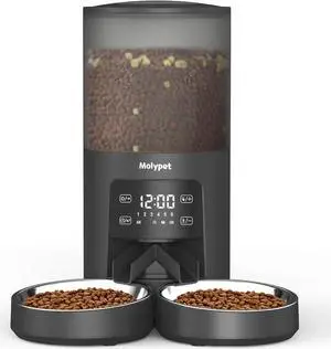 Automatic Cat Feeders for 2 Cats - 6L Cat Food Dispenser with Double Bowls, Programmable Timed Cat Feeder up to 6 Meals per Day with 10S Voice Recorder, Support Dual Power Supply