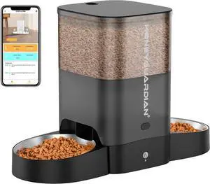 3.5L Automatic Cat Feeder for Two Cats, 2.4G WiFi Enabled Smart Feed Pet Feeder with Stainless Steel Bowl,APP Control Dispenser, Dual Power Supply,Desiccant Bag,10s Meal Call, Black