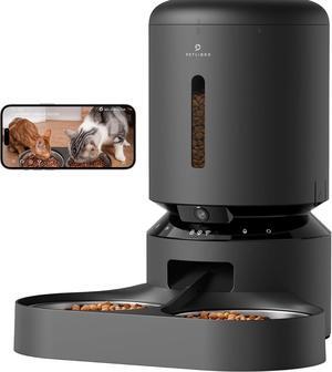 Automatic Cat Feeder with Camera for Two Cats, 1080P HD Video with Night Vision, 5G WiFi Pet Feeder with 2-Way Audio for Cat & Dog, Low Food & Motion & Sound Alerts, Dual Tray, Black 5L