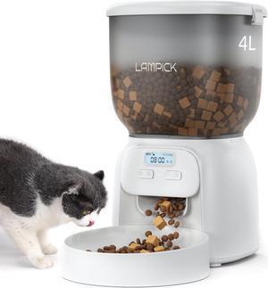 Automatic Cat Feeder, 4L Detachable Cat Food Dispenser for Dry Food Up to 15 Portions(8g/portion) 6 Meals Per Day, Dual Power Supply Timed Cat Feeders