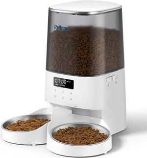 Automatic Cat Feeders, 5L/21Cups Cat Food Dispenser for Two Cats, Timed Cat Feeder with Double Bowls, 48 Portions 6 Meals Per Day for Cat and Small Dog, Memory Function, 10s Meal Call