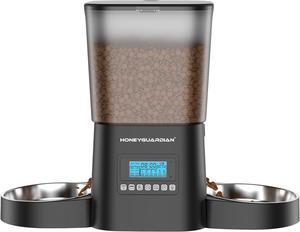 Automatic Cat Feeder for 2 Cats 3.5L, Cat Food Dispenser with Stainless Steel Bowl,Timed Pet Feeder for Dry Food Programmable 1-6 Meals Control,Desiccant Bag,10s Meal Call Black