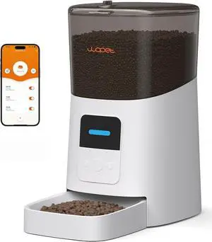 6L Automatic Cat Feeder, WiFi Automatic Dog Feeder with APP Control for Remote Feeding, Automatic Cat Food Dispenser with Low Food Sensor and Voice Recorder, Up to 15 Meals Per Day