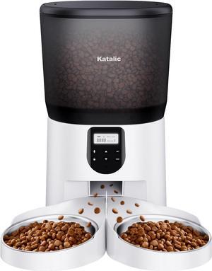 Automatic Cat Feeders for Two Cats, 6L/25.4cup Double Automatic Cat Food Dispenser with 2 Stainless Bowls,10s Meal Call and Timer Setting 20 Portions 4 Meals Per Day,Pet Feeder for Cat and Dog