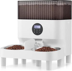 Automatic Cat Feeders for 2 Cats, 5L Elevated Auto Cat Food Dispenser with Raiser Kit and 2 Stainless Bowls, Timed Programmable Pet Feeder for Cats & Dogs,10s Meal Call, 4 Meals, White
