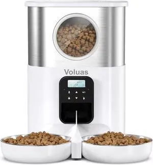 Automatic Cat Feeders for Two Cats, Pet Feeder for Cats and Dogs Timed Cat Feeder Pet Dry Food Dispenser, White