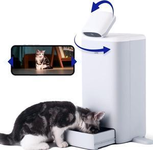 Automatic Cat Feeder, 360° Pet Camera 2K HD Monitor with Night Vision, 5G/2.4G Pet Feeder with 2-Way Audio, Low Food Alert&Blockage Sensor, Laser Toy