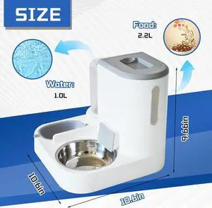 Automatic Cat Food and Water Dispenser Set 2 in 1, All-in-One Gravity Pet Feeder with Stainless Steel Cat Food Bowl Travel Auto Supply Feeder and Water Dispenser for Small Medium Cats Dogs (Gray)