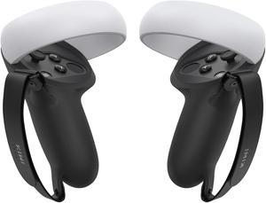KIWI design Controller Grips Cover Compatible with Quest 2 Accessories, Silicone Grip Cover Protector with Knuckle Straps (Black, 1 Pair)