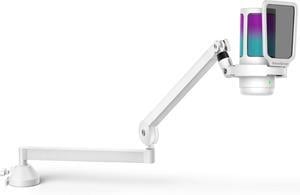 USB Gaming Microphone Set, Noise Cancellation Condenser Mic with Boom Arm RGB Mute Headphones Jack for Streaming Podcasting Recording Vocal PC Computer YouTube Discord PS4 PS5, White