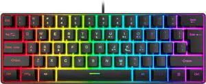 60% Wired Gaming Keyboard, RGB Backlit Ultra-Compact Mini Keyboard, Waterproof Small Compact 61 Keys Keyboard for PC/Mac Gamer, Typist, Travel, Easy to Carry on Business Trip(Black)