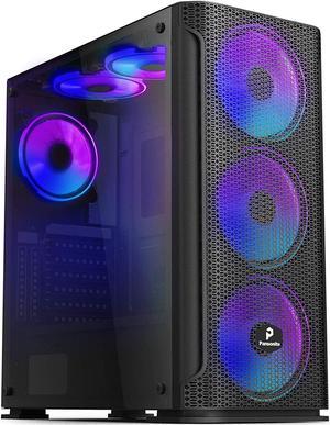 Pansonite Mesh Black Airflow ATX Mid-Tower Chassis PC Gaming Case with Tempered Glass Side Panel, E-ATX Supported, 6 RGB Fans Pre-Installed (M01-DS6-0)