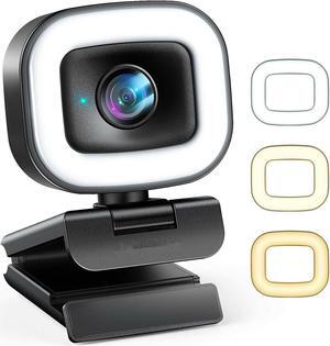 60FPS Streaming Webcam with Adjustable Ring Light, Jelly Comb Auto-Focus HD 60FPS, 1080P Web Camera with Privacy Cover and Dual Mic for YouTube, Skype, Zoom, Twitch, OBS, Xsplit and Video Calling, W15