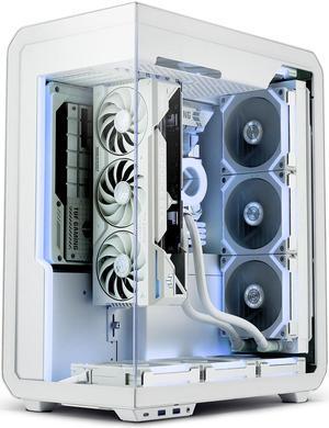 SSUPD Xhuttle White ATX Mid Tower Gaming Case, with a dual - chamber design, Panoramic Tempered Glass ,Vertical GPU Airflow, Includes 3 x 120mm ARGB Reverse Fan, RGB Strip