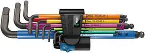 Wera Hex-Plus Color Coded Metric Long Shaft with Hold Function L-Key 9 Piece Set