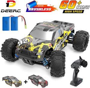 DEERC Brushless RC Cars 300E 60KM/H High Speed Remote Control Car 4WD 1:18 Scale Monster Truck for Kids Adults, All Terrain Off Road Truck with Extra Shell 2 Battery,40+ Min Play Car Gifts for Boys