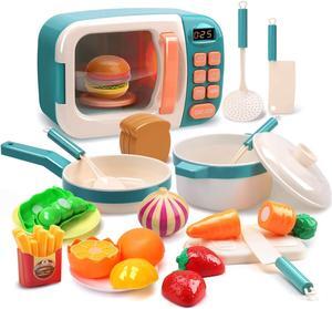 Cute Stone Microwave Toys Kitchen Play Set,Kids Pretend Play Electronic Oven with Play Food,Cookware Pot and Pan Toy Set, Cooking Utensils,Great Learning Gifts for Baby Toddlers Girls Boys