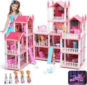 16 Rooms Huge Dollhouse, 10" x 6" x 11" Dream House Doll House ,Dreamhouse Gift for 4 5 6 7 Girls,Pink