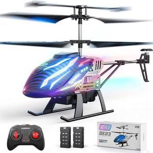 DE23 Remote Control Helicopter, RC Helicopters with 7 Colors Light, 2 Modular Battery for 24 Min Play, Altitude Hold, One Key take Off/Landing, 2.4GHz Aircraft Indoor Flying Toy for Boys Girls