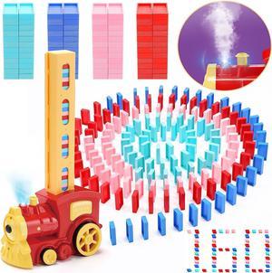 Skirfy Dominoes Train Set 160PCS Domino Blocks Set Automatically Run with Real Steam FunctionToys with Lights and SoundCreative Toys for Kids Aged 48 with Storage Bag Gifts for Kids