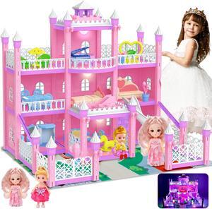 Doll House , CS388-36 3-Story 7Rooms Dollhouse,Doll house Furniture and Accessories, DIY Building Pink Dollhouse gift for mom mother's day