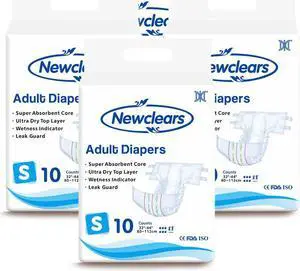Newclears Adult Diapers with Tabs for Incontinence Disability Postnatal Patient Bedridden Care, Disposable Cotton Comfort for Men and Women, S, 32''-44'', 40 Count