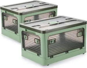 2Pcs Aimisin Folding Storage Bins Plastic Stackable Storage box for Car Home, 2Pcs Green, 36L Medium