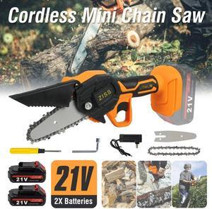 Cordless Mini Chainsaw Electric Chain Saw 21V 4" 550W Wood Cutter Cutting Tool