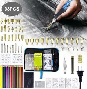 98Pcs 60W Wood Burning Pen Set Electric Soldering Iron Kit Iron Burner Hobby Kit