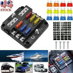 6 Way Car Boot Power Distribution 12-24V Blade Fuse Holder Box Block Panel Board
