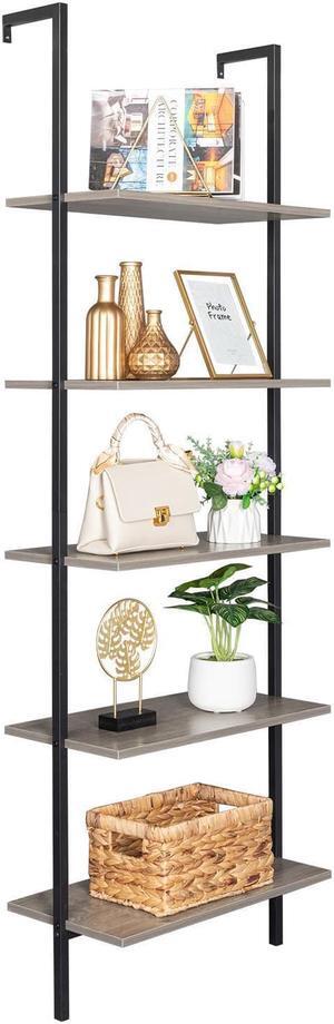 Wall Mountable Ladder Open Shelving 5 Tiers Bookcase Unit Organizer Holders