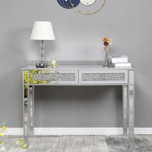 Modern Mirrored Vanity Table Makeup Dressing Desk 2 Drawer Diamond Console Table