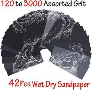 42PCs Sandpaper 120 To 3000 Assorted Grit Sanding Sheets Wet Dry Wood Metal Auto