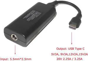 65W Type C Plug Cable Converter Dc 5.5*2.5mm Female to USB C Male Connector Laptop Power Supply Adapter for Macbook Lenovo Hp
