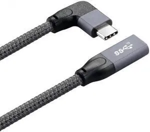 CY Left Right Angled USB-C USB 3.1 Type C Male to Female Extension Data Cable with Sleeve for Laptop UC-238-RI
