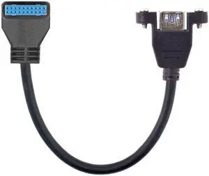 Jimier USB 3.0 Single Port A Female Screw Mount Type to Up Angled Motherboard 20pin Header Cable 90 Degree U3-384-UP