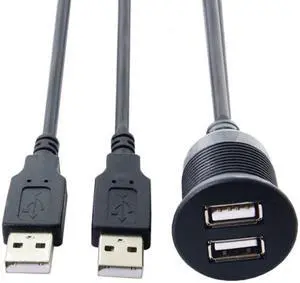 FVH 1m Waterproof Dual USB 2.0 Extension AUX Flush Mount Car Mount Extension Cable for Dashboard Panel U2-028-2P