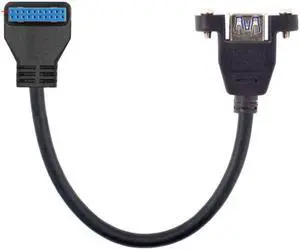 Jimier USB 3.0 Single Port A Female Screw Mount Type to Down Angled Motherboard 20pin Header Cable 90 Degree U3-384-DN