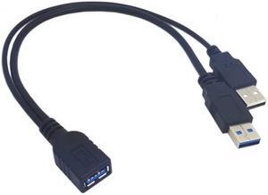 FVH Black USB 3.0 Female to Dual USB Male Extra Power Data Y Extension Cable for 2.5" Mobile Hard Disk U3-255