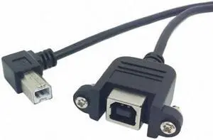 Jimier 90 Degree Right Angled USB B Type Male to Female extension cable with screws for Panel Mount 50cm U2-132-RI-0.5M