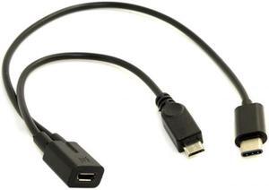 Jimier Micro USB Female to USB-C Type C USB 3.1 & Micro USB Male Splitter Extension Charge Cable UC-004