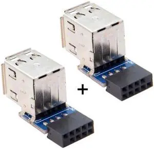 Jimier 2pcs 9Pin/10Pin Motherboard Female Header to Dual USB 2.0 Female Adapter Vertical Type U2-029